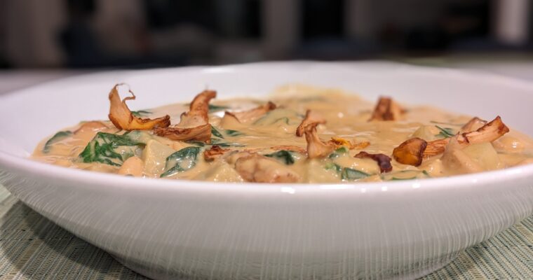 Creamy Chanterelle Soup with White Beans and Potatoes